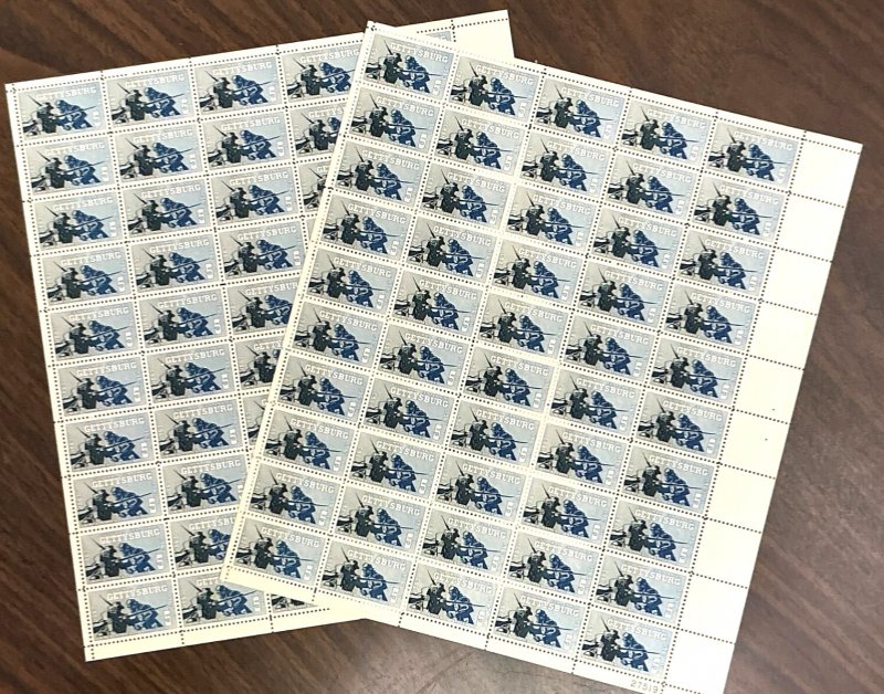 Sc #1180, 5c Gettysburg/Civil War - 1963 Lot of 2 MNH Sheets of 50/100 stamps,