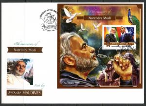 MALDIVES 2015 65th BIRTH NARENDRA MODI   SOUVENIR SHEET WITH BARACK OBAMA   FDC