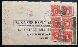 1941 USA Business Reply Envelope Cover To Dallas TX USA Postage Due