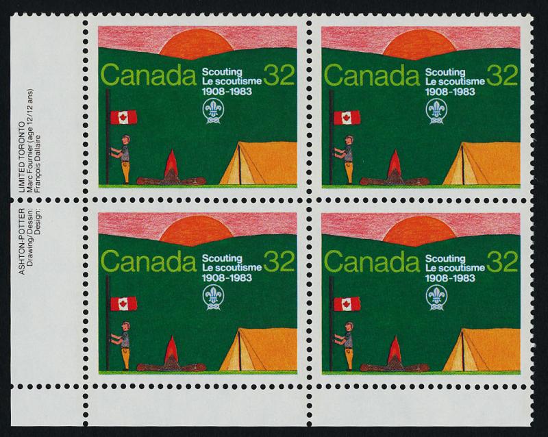 Canada 993 BL Plate Block MNH Scouts