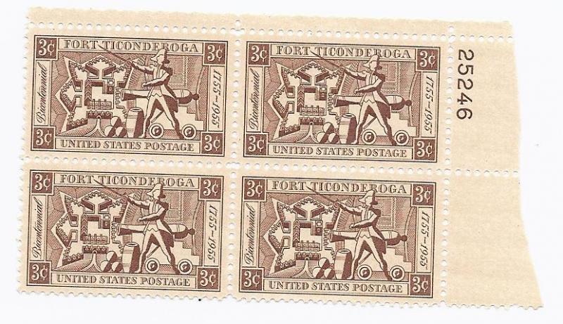 1071 3c Fort Ticonderoga  Plate Block VF/MNH/OG