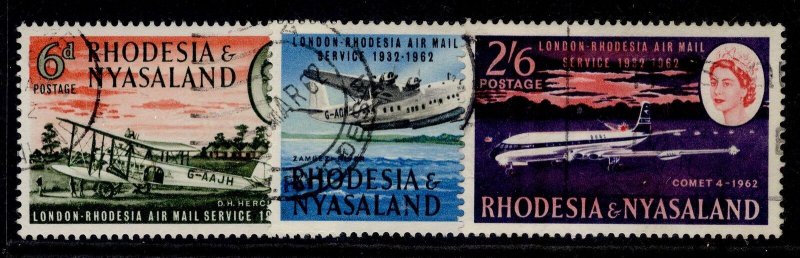 RHODESIA & NYASALAND QEII SG40-42, 1962 airmail service set, FINE USED.