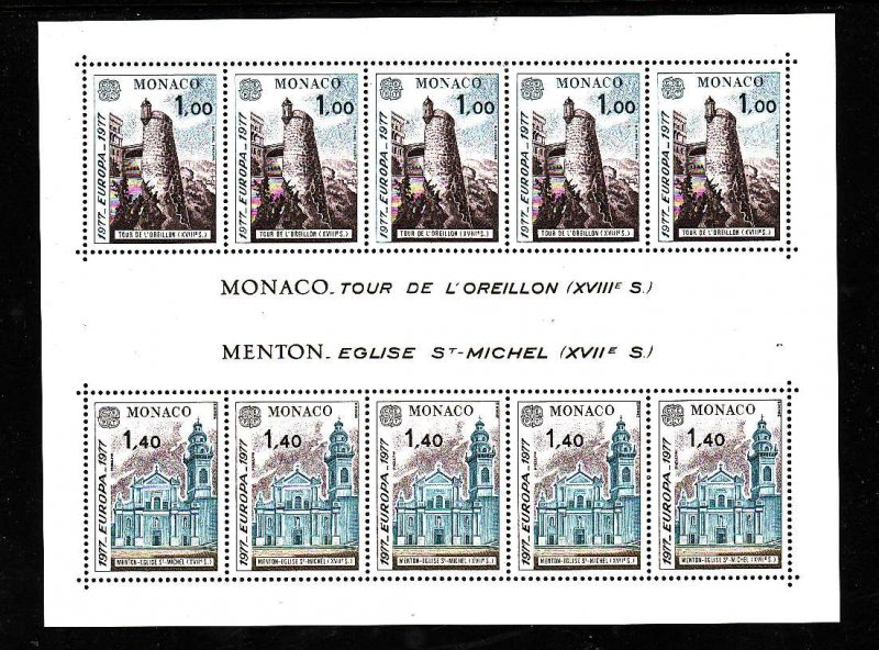 Monaco-Sc #1068-Unused NH sheet-Europa-Helmet Tower-St Michael's Church-1977-