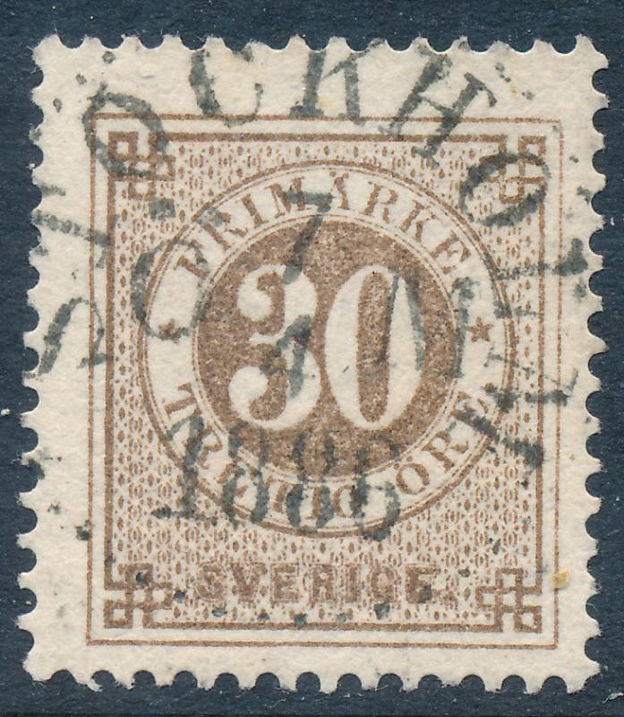 Sweden Scott 35/Facit 35j, 30ö yellow-brown Ringtyp p.13, F-VF Used