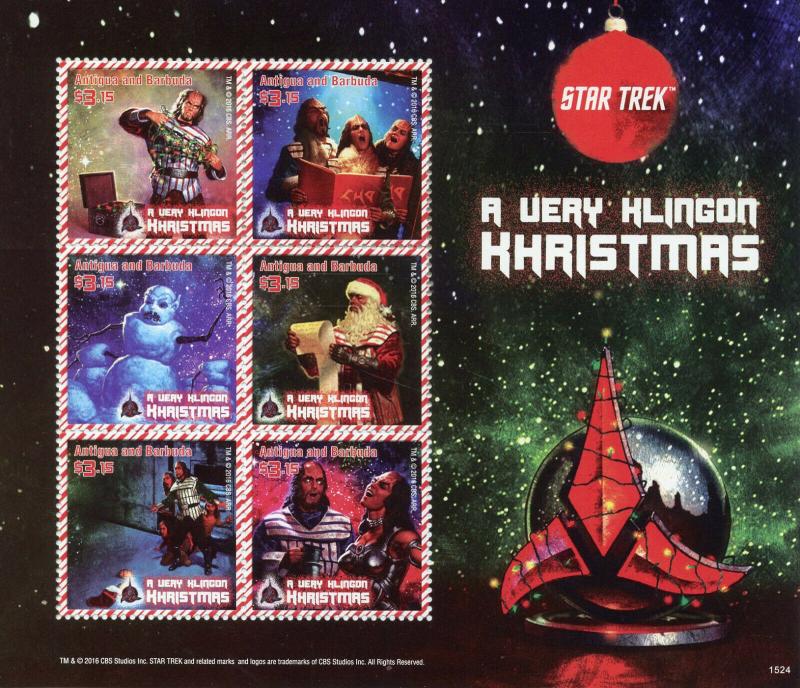 Antigua & Barbuda Star Trek Stamps 2015 MNH Klingon Khristmas Christmas 6v M/S 