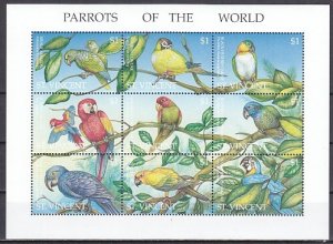 St. Vincent, Scott cat. 2153 a-i. Parrots of the World sheet of 9.