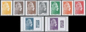 France 2018 Definitives Marianne 20.06.2018 set of 9 perforated stamps MNH