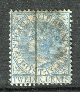 STRAITS SETTLEMENTS; 1867 classic QV Crown CC issue used shade of 12c.