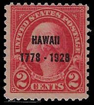 U.S. #647 MNH; 2c Washington - Hawaii discovery overprint (1928)