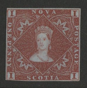 NOVA SCOTIA 1851 QV 1d red-brown on blue.  