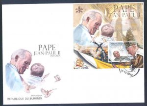 BURUNDI 2012  ' MEMORIAL TO POPE JOHN PAUL II '  SOUVENIR SHEET  FDC