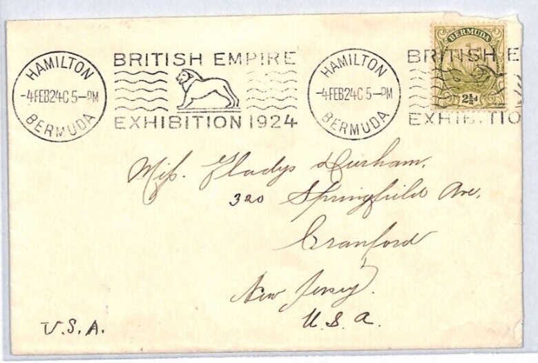 BERMUDA Cover Hamilton 1924 *WEMBLEY EXHIBITION* Slogan/Continuous Machine YJ126