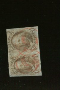 1b Franklin Used Pair of Stamps w/ RED Numeral in Circle Cancel PF Cert (Bz 553) 