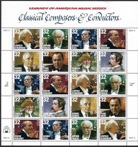 United States #3158-3165 32¢ Classical Conductors & Composers. Mini-sheet. MNH