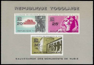 Togo #478a MNH; 3 stamp Souvenir Sheet - Nubian Monuments (1964)