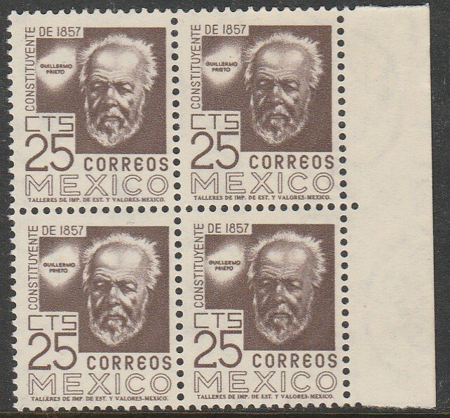 MEXICO 897A 25¢ 1950 Definitive 2nd Printing wmk 300 MNH BLK OF 4 VF (280)