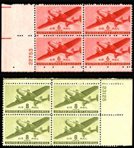 US #C25 - C26 Plate Blocks, VF mint never hinged, Fresh!