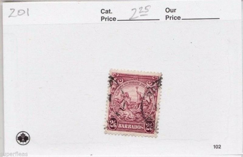 1938 Barbados #201 Θ used VF 2s6p  Seahorses, King & trident postage stamp