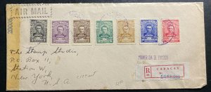 1945 Caracas Venezuela First Day Cover FDC To New York USA Sc#199-205 Stamp Set
