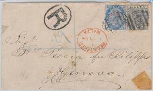 51894 - MALTA -  POSTAL HISTORY - REGISTERED COVER to ITALY 1886