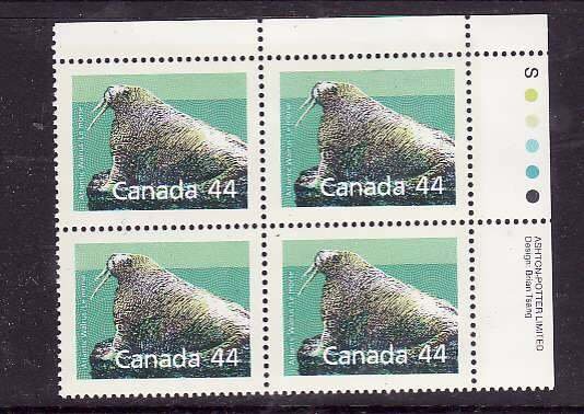 Canada-Sc#1171i-Unused NH 44c Atlantic Walrus-plate block UR-Slater paper-1989-