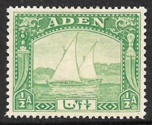 ADEN 1937 KGVI 1/2d DHOW First Issue Sc 1 MH