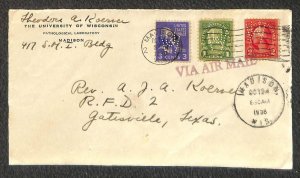 USA #807 PREXY + 632 & 634 UNIVERSITY OF WISCONSIN PERFIN STAMPS COVER 1938