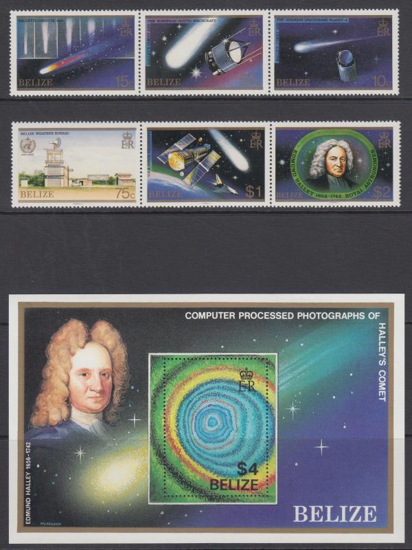 Belize Sc 812-814 MNH. 1986 Halley's Comet cplt incl Souvenir Sheet, VF 