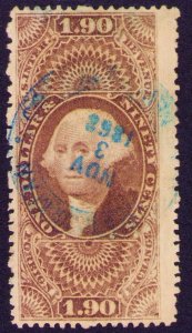 US Stamps # R80c Revenue F-VF Light Blue Printed Cancel 186x    CV $200.00