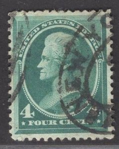 US Stamp #211 4c Blue Green Jackson USED SCV $25.00. Nice Margins, Cancel. 