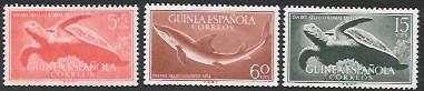 Spanish Guinea MH. B31, Semi Postal, #335-36.  Turtles, Whale. 1954