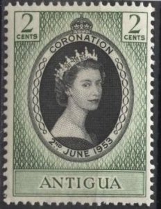 Antigua 106 (mhr) 2c Coronation issue, Eliz. II, dk grn & black (1953)