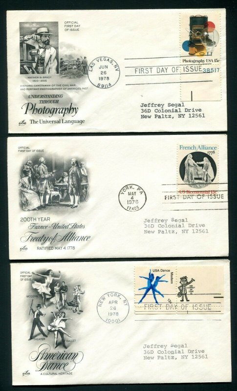 1978 Lot of 3 Different ArtCraft FDC's - See Pics for Covers Included