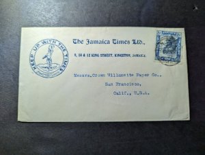 1929 British Jamaica Cover Kingston to San Francisco CA USA The Jamaica Times