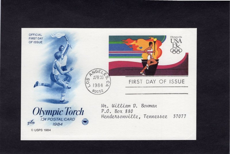 UX102 Olympic Torch, FDC ArtCraft/PCS, addressed