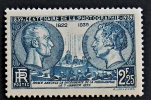 France #374 MH Very Light Hinged 2.25fr Centenary of Photography issue of 1939