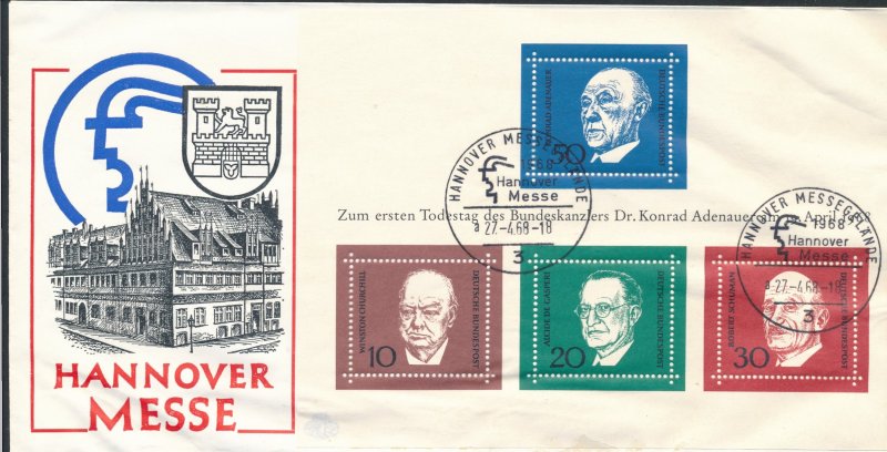 Germany 1968 Dr Konrad Adenauer Hannover Messe Commemoration Stamp Sheet Cover