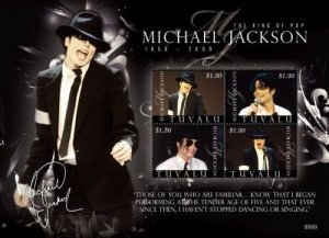 Tuvalu 2009 - Michael Jackson in Memoriam 1958 Sheet of 4 Stamps Scott 1088 MNH