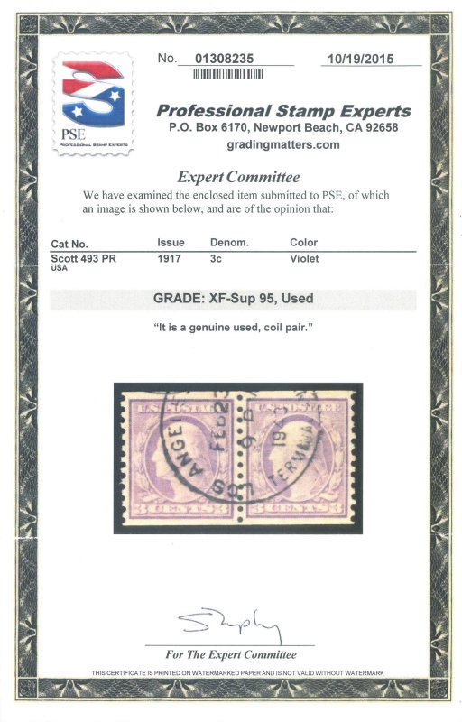 US Scott #493PR Used, XF/S, PSE (Graded 95)