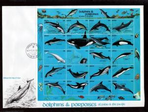 Palau # 289 1991 FDC Sheet Dolphins & Porpoises!