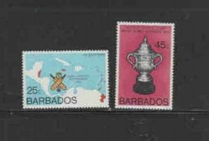 BARBADOS #438-439 1976 WORLD CRICKET CUP MINT VF NH O.G