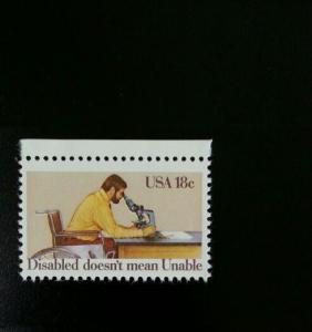 1981 18c Year of Disabled, Wheelchair & Microscope Scott 1925 Mint F/VF NH