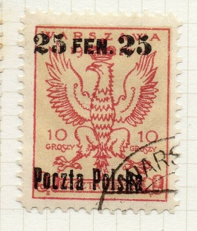 Poland Warsaw 1000 Early Issue Fine Used 25f. Optd Surcharged NW-14462