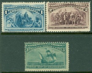 EDW1949SELL : USA 1893 Scott #230-32 Average-Fine, Mint Never Hinged. Cat $161.