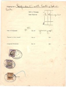 Jamaica 1909 Revenues: 2x 5s + 6d ovpt Judicial fu on Court document paying 10