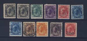 11x Canada Victoria Leaf Used Stamps #66 to #73 w shades Guide Value = $110.00