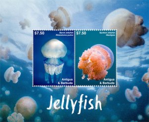 Antigua and Barbuda 2017 - Jellyfish - Souvenir Sheet of 2 Stamps Scott 3387 MNH