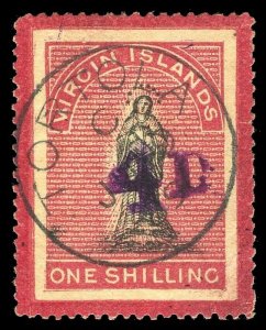 British Virgin Is 1889 4d on 1s black & rose-carmine LONG TAILED S VFU. SG 42c