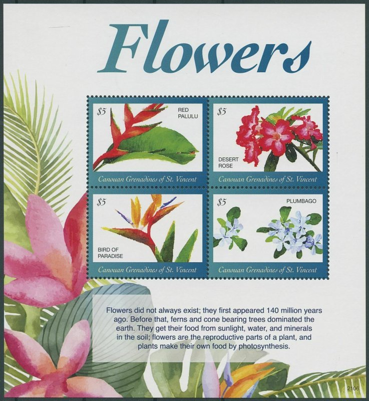 Canouan Gren St Vincent 2021 MNH Flowers Stamps Desert Rose Plumbago 4v M/S