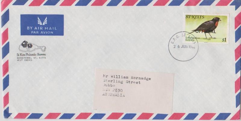 St Kitts 1981 & 1982 3 x Official Covers to the Editor of Stamp News, etc.